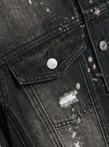 Manfinity EMRG Men's Distressed Long Sleeve Single Breasted Casual Denim Jacket, Autumn - Black - View 6