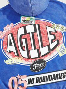 ROMWE MEN Prep Men's Washed Acid-Washed Zip-Up Sweatshirt - Blue - View 5