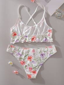 Teen Girls Floral Print Minimalist Camisole Top And Shorts 2 Pieces Set - Multicolor - View 2