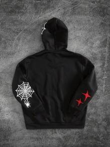 Manfinity EMRG 大码男士纯色全拉链休闲百搭连帽长袖运动衫，外出街头穿着拉链连帽衫，适合朋友、丈夫、男朋友的礼物 - 黑色 - 查看 2