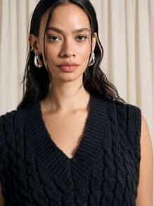 AiiRZ Designer Cable Knit Sweater Vest Wool Blend V-Neck Longline Winter Layering Autumn Fashion Preppy Style