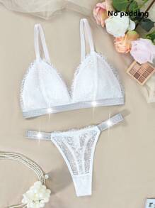 2pcs/Set Lace Charming Romantic Silver Ribbon Women's Lingerie Set - White - View 7