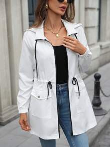 Chiquease Women Regular Hooded Cinched Waist Jacket - White - View 3