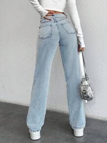 EURMUSE 100%Cotton Women's Zip Fly Front Denim Jeans - Light Wash - View 2