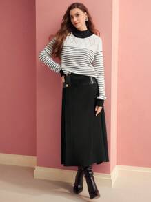 MOTF PREMIUM CONTRAST PU LEATHER BUTTON DETAIL SKIRT - Black - View 5