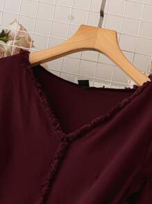 Mulvari Vestido largo holgado de manga larga con panel floral plisado estilo árabe para mujer, vestido modesto perfecto para la playa/informal/vacaciones/uso en casa/uso diario, vestido largo elegante color vino tinto