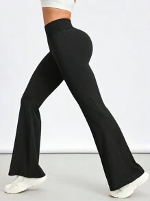 Easithlete Pantalones deportivos de mujer de cintura alta elástica y pernera acampanada - Negro - Ver 7