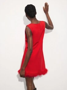 Maija Women's Red Summer Elegant Party Fashionable Furry Hem Sleeveless Short Dress, Bohemian Style Beach Swimsuit Cover-Up,Holiday Casual Outfits - Red - View 3