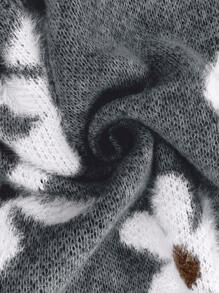 SHEIN LUNE Women's Casual Fluffy Floral Pattern Round Neck Drop Shoulder Long Sleeve Knitted Pullover Sweater, Autumn/Winter - Grey - View 6