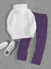 SHEIN Áo nỉ lót nhiệt in chữ tiếng Anh cho bé trai tuổi mới lớn, trang phục thường ngày dạo phố cho mùa xuân và mùa thu - Màu tím - Xem 2