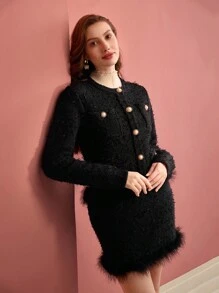 MOTF CARDIGAN BOUTONNE AVEC BORDURE EN FOURRURE CONTRASTANTE