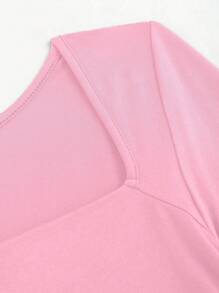 Sweetra 女士方领长袖褶皱性感开衩 Y2K 连衣裙 - 粉色 - 查看 3