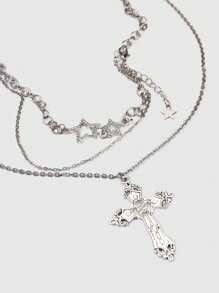 ROMWE Goth 2 piezas Collar con colgante de estrella con estilo vintage punk de strass, collar de cadena con doble capa de estrella enchapada de lujo, choker de ropa urbana