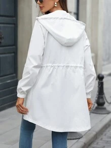 Chiquease Women Regular Hooded Cinched Waist Jacket - White - View 2