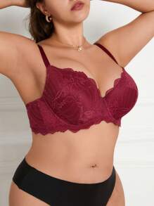 2pcs Plus Size Women Floral Lace Comfortable Bra Set - Multicolor - View 6