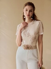 MOTF PREMIUM Top in rete con applicazioni e dettagli a contrasto - Rosa - Visualizzare 7