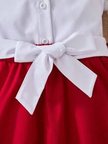 مجموعة بلوزة ذات طوق دانتيل مطرزة وتنورة قصيرة ذات كشكشة على الخصر لفتيات تين، طراز أنيق، مناسب للربيع والصيف والكريسماس 2 قطعة