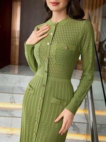 Modelyn Women's Elegant Round Neck Long Sweater Dress - Mint Green - View 7