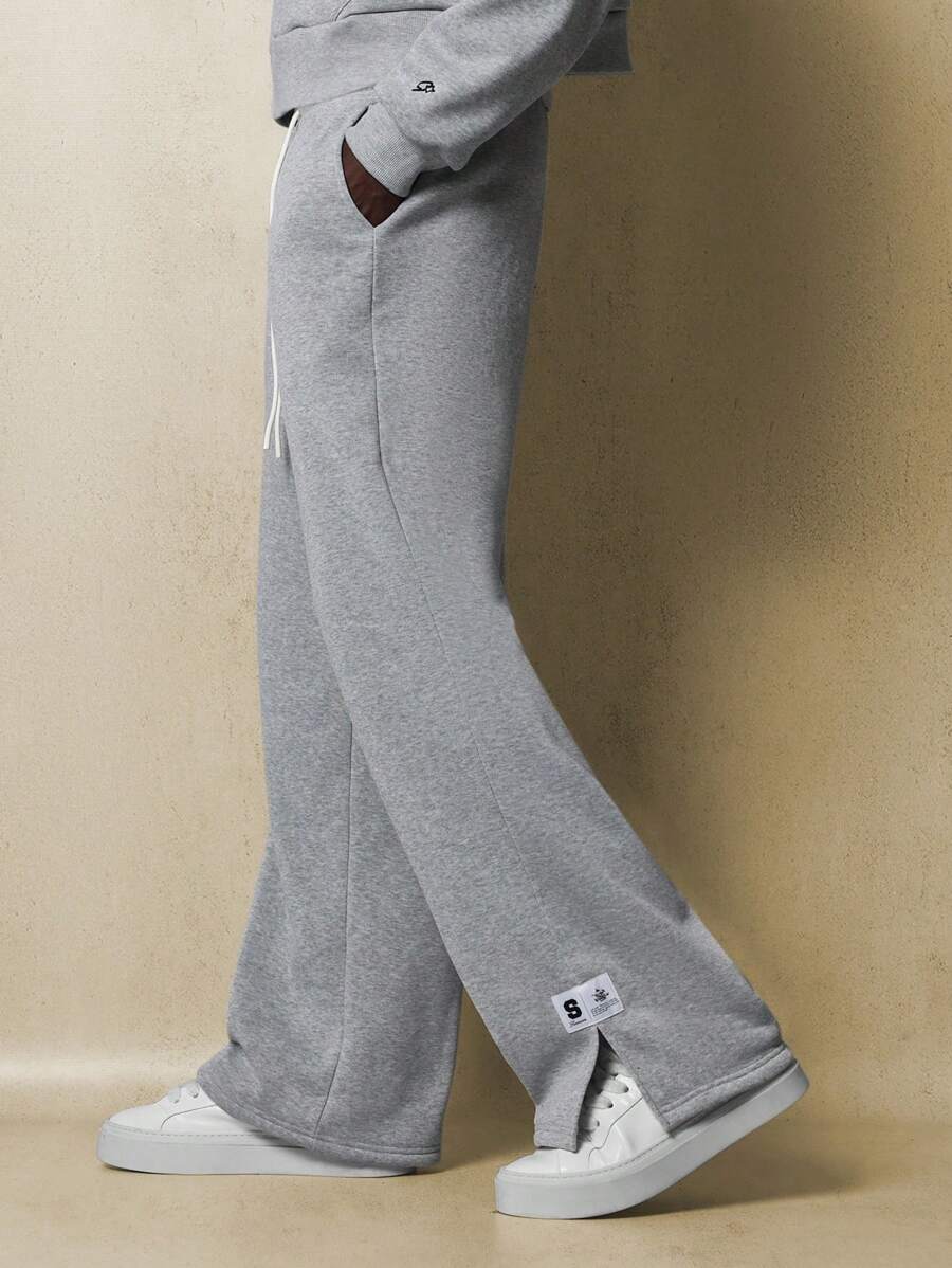 SUMWON Wide Leg Sweatpants Athleisure Loungewear Comfortable Fleece Athletic Sports Performance Split Hem Side Pockets Basketball Training Workout - Light Grey - View 1
