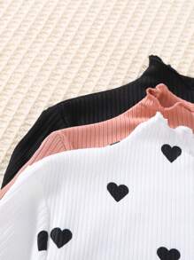 SHEIN Leap Crew 3pcs/Set Tween Girls' Solid Color Ribbed Collar Casual Short Sleeve T-Shirts - White - View 5