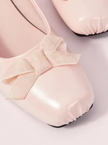 CUCCOO DOLLMOD Women's Flat Shoes, Square Toe Ruffle Pig Nose Detail, Pink Bow Mary Jane Valentines - Pink - View 7