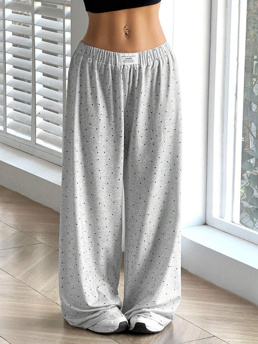 SHEIN EZwear Pantalones de chándal casuales de uso diario con estampado gráfico sencillo para mujer - Gris - Ver 1