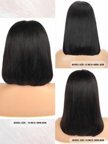 无胶波波头假发蕾丝前假发预拔婴儿头发 180% 密度短波波头假发女士直波波头 13x4 前假发自然黑（12 英寸） - S1B - 查看 2