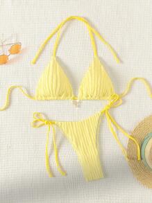 Swim Mod Lễ hội âm nhạc Bộ bikini tách biệt màu đậm trên bãi biển mùa hè - Màu vàng - Xem 1