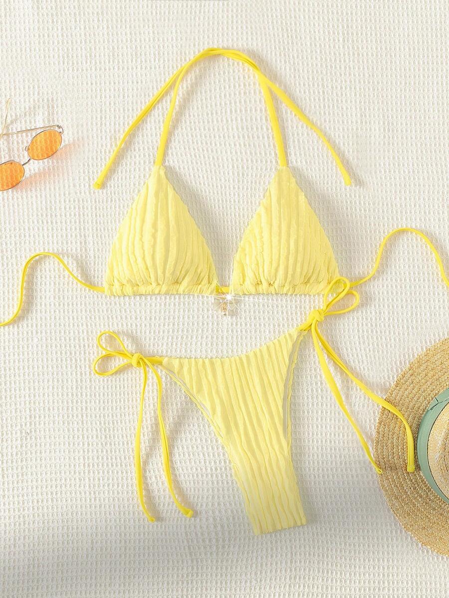 Swim Mod Lễ hội âm nhạc Bộ bikini tách biệt màu đậm trên bãi biển mùa hè - Màu vàng - Xem 1