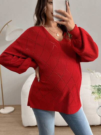 SHEIN 孕妇毛衣，女式纯色针织套头衫，圆领长袖，适合孕妇、教师、秋冬季