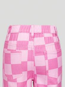 SHEIN Explorewe Quần Jeans Denim Rửa Sạch Thường Ngày In Kẻ Sọc Thời Trang Cho Bé Gái Tuổi Teen - Hồng - Xem 4