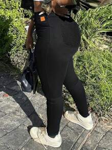 Jeans negros ajustados básicos y casuales para mujer, primavera - Negro - Ver 3