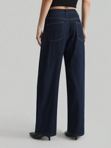 Ontre 2025 新款女士纯色口袋优雅通勤直筒牛仔裤，春夏季宽松牛仔裤