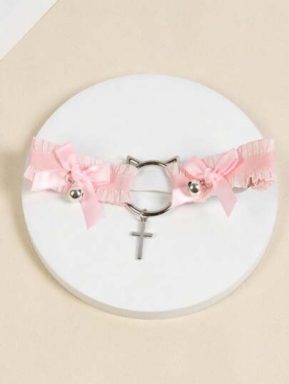 Kawaii Japanese Style Bowknot Cat Bell Leg Chain, Punk Cross Design Thigh Accessories Jewelry For Women