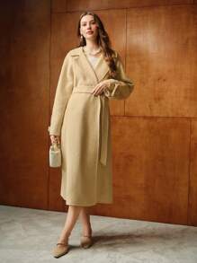 MOTF PREMIUM WOOL LAPEL COLLAR BELTED OVERCOAT - Yellow - View 8