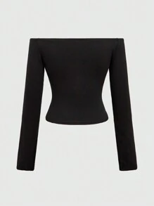 ROMWE Grunge Punk 垃圾摇滚十字藤蔓印花基本款露肩紧身女式吊带背心 - 黑色 - 查看 2