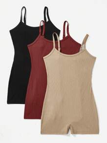SHEIN EZwear 3pcs Women's Solid Color Skinny Strap Rompers