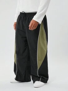 Manfinity NXTstreet Pantalones rectos de talle medio con cordón, de talla grande para hombres, con parches tejidos