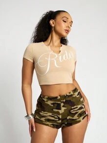 SUMWON WOMEN Shorts de camuflaje tipo Borg