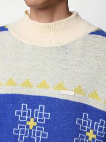SUMWON Vintage Nordic Sweater Fair Isle Pattern Cozy Winter Oversized Knit Pullover Traditional Snowflake Design Holiday Season Chunky Funnel Neck Casual Festive Jumper - Apricot - View 5