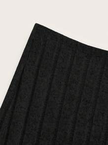 SHEIN Tall CURVE Solid Ribbed Knit Pencil Skirt Simple Fashionable Casual Daily - Black - View 4