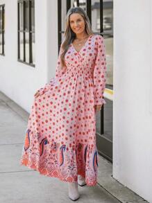 SHEIN LUNE 女士粉色印花长款休闲连衣裙 - 彩色 - 查看 6