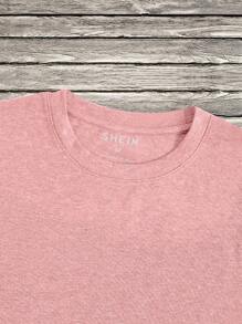 Manfinity Dauomo Men's Solid High Low Hem Short Sleeve Tee For Summer - Watermelon Pink - View 5