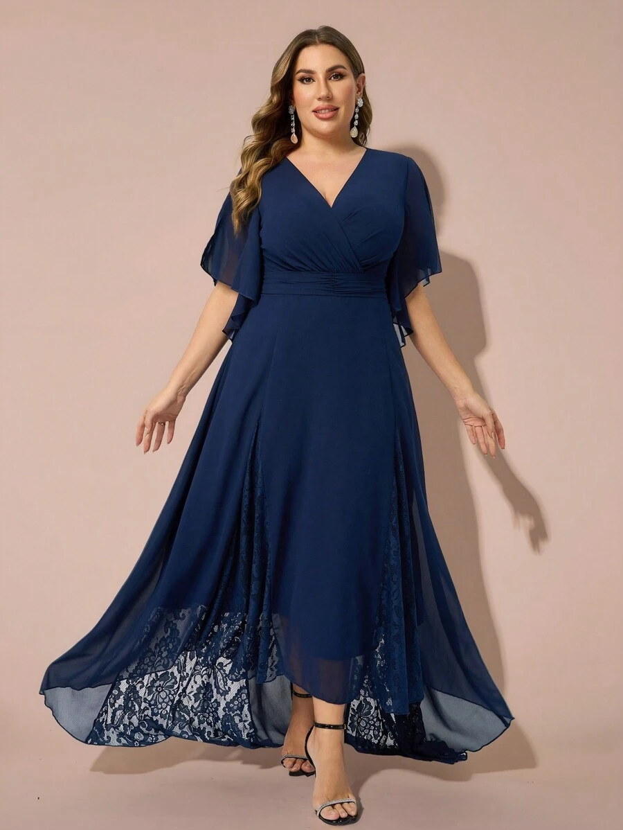 SHEIN Belle Plus Size Elegant Blue Woven A-Line Gathered Waist Formal Dress Gown Jacquard Dress Valentine's Day Dress Valentine's Day Dress Black Cocktail Dress Women's Christmas Black Evening Dress Formal Party Dresses Autumn And Winter Black Sexy Mesh Long Sleeve Bridesmaid Dress