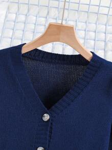 Sparklyn Tween Girls' Solid V-Neck Front Button Cardigan And Pants Knitted Sweater Set - Royal Blue - View 5