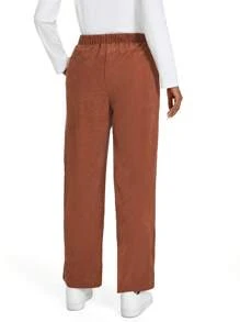 EMERY ROSE 休闲纯色裤，简约时尚，适合日常穿着 - 駝色 - 查看 2