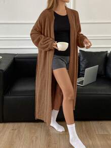 DAZY Lange gebreide mantel van imitatienertsbont, casual losse nachtkleding