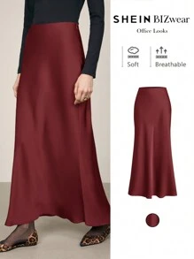 BizChic 女士纯色长款鱼尾裙，秋季女装冬季女装 - 酒紅色 - 查看 3