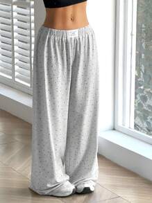 SHEIN EZwear Pantalones de chándal casuales de uso diario con estampado gráfico sencillo para mujer - Gris - Ver 6