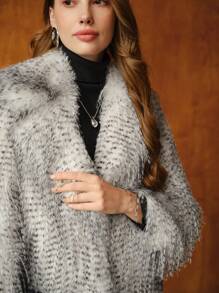 MOTF PREMIUM FLUFFY ALLOVER PATTERN WATERFALL COLLAR COAT - Black - View 3